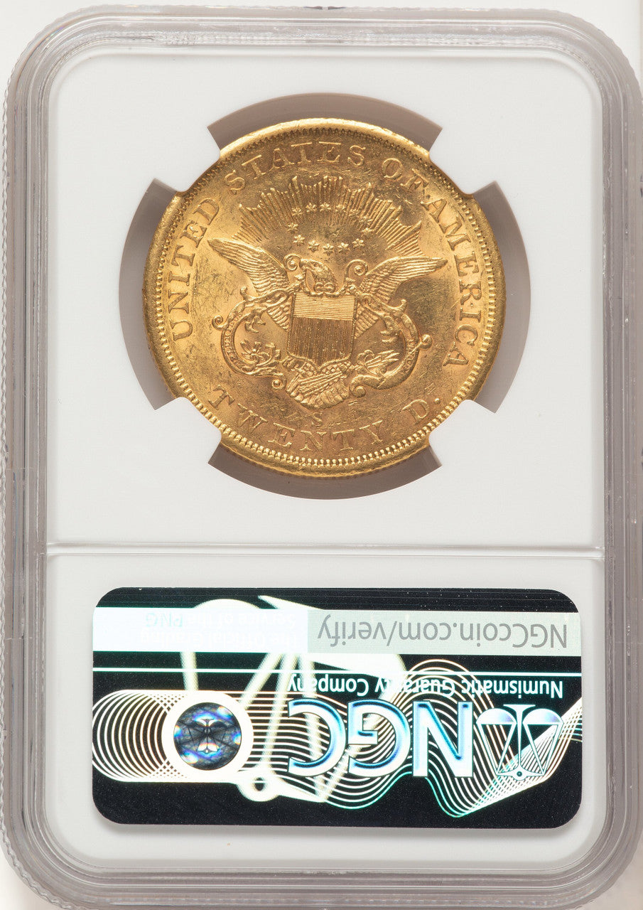 1857-S $20 Liberty Double Eagle NGC AU58