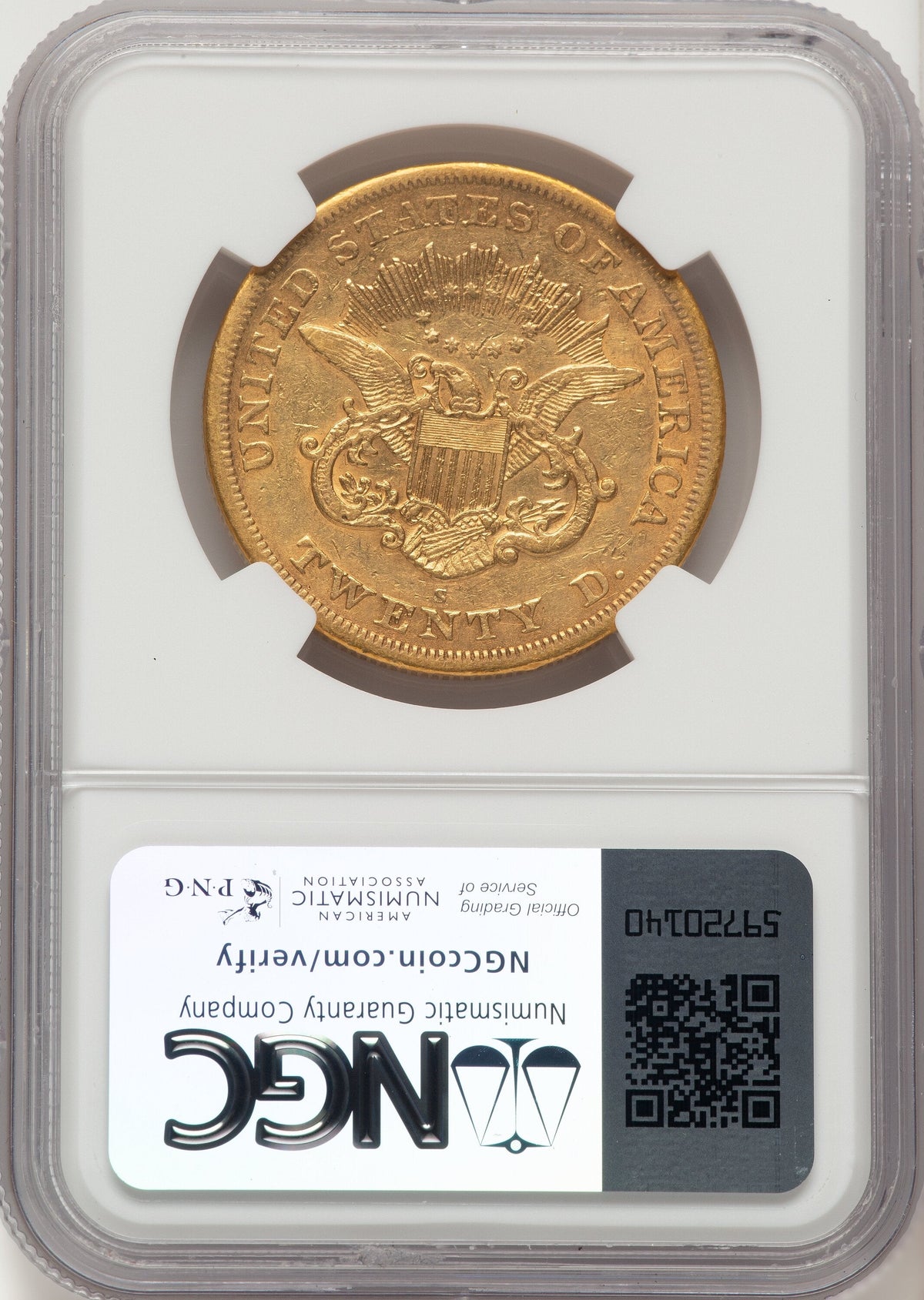 1866-S $20 NO MOTTO Liberty Double Eagle NGC XF45