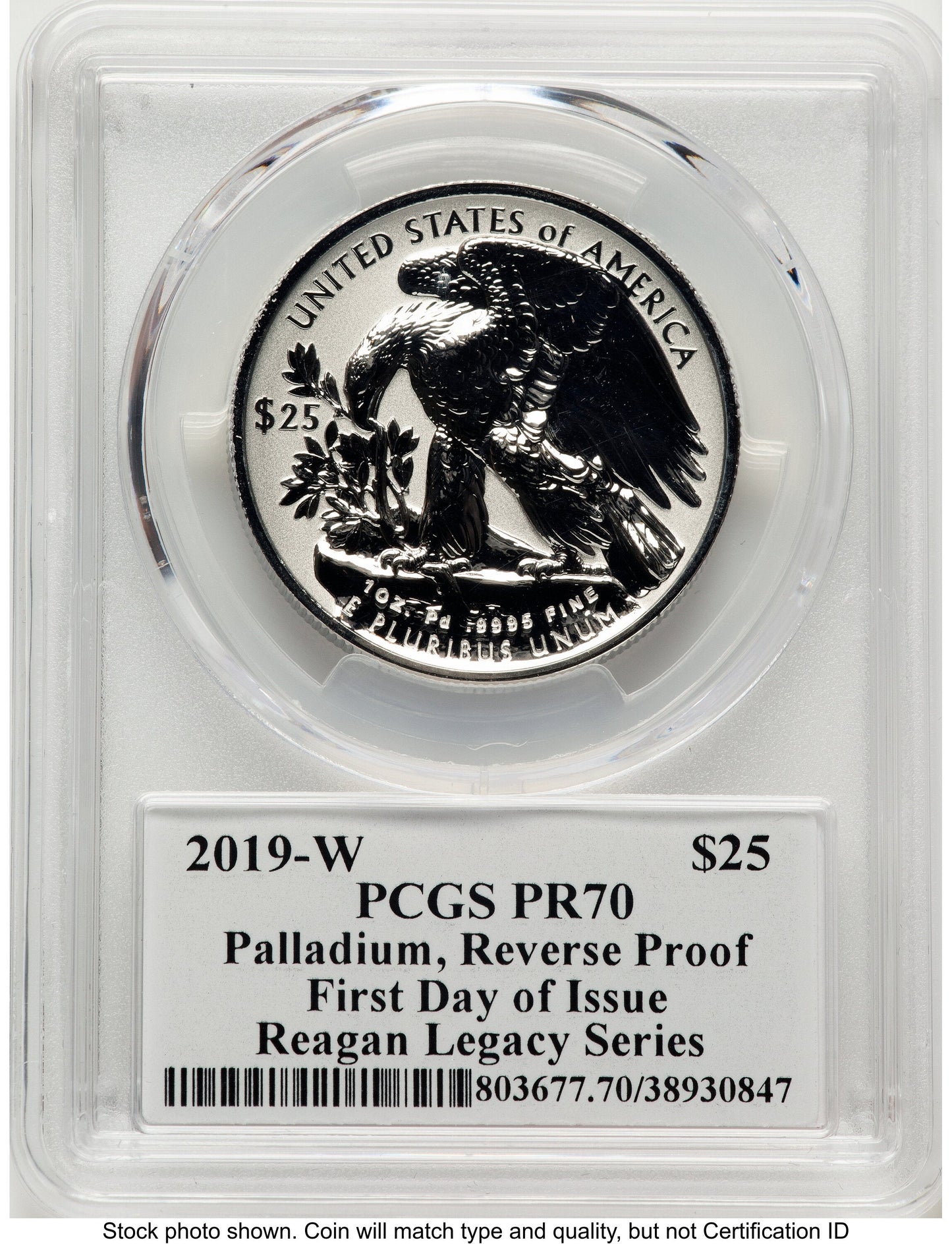 2019-W Palladium Eagle 1 oz REV FDI Reagan Legacy Series Michael Reagan PCGS PR70