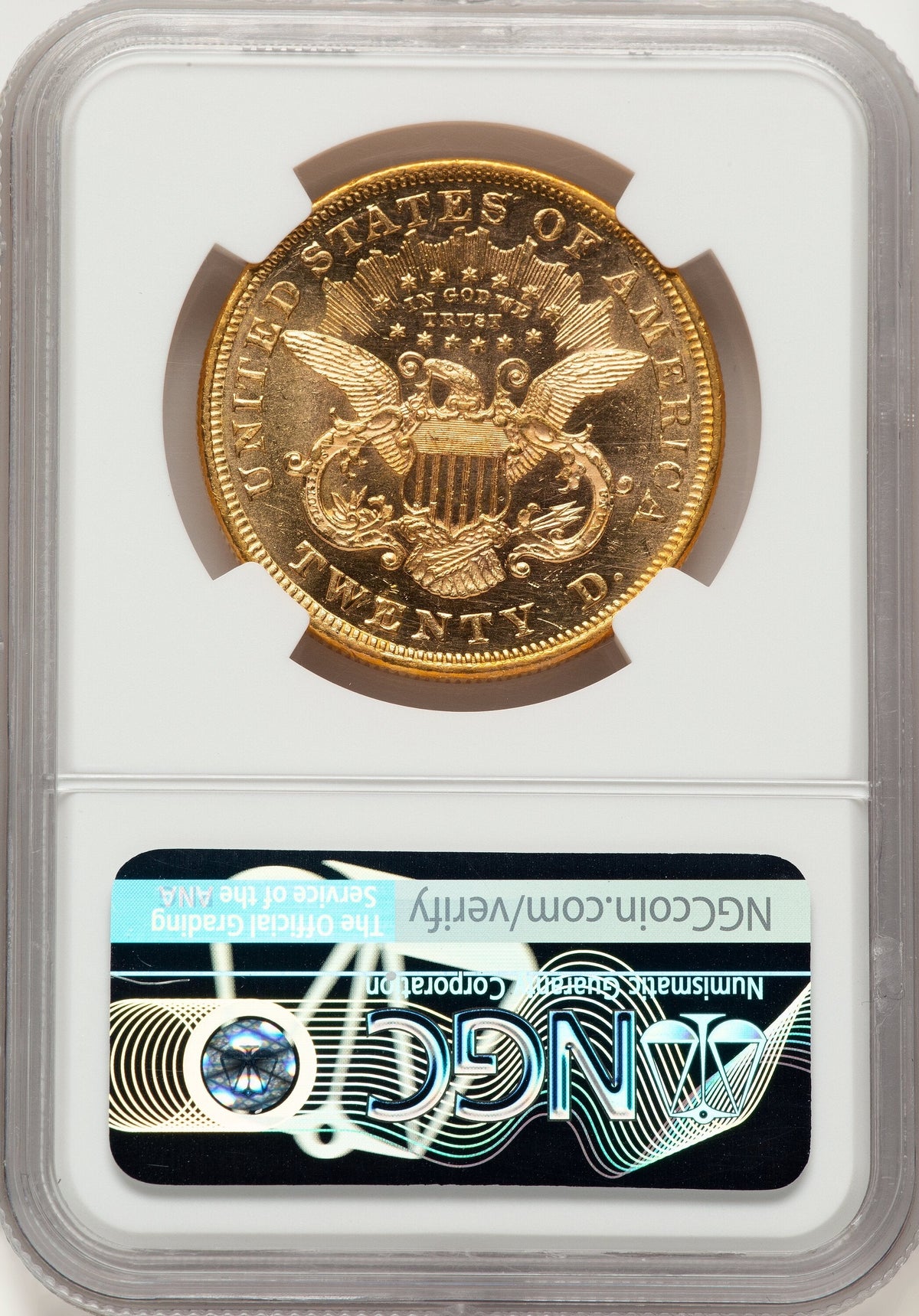 1872 $20 PL Brown Label Liberty Double Eagle NGC MS61+