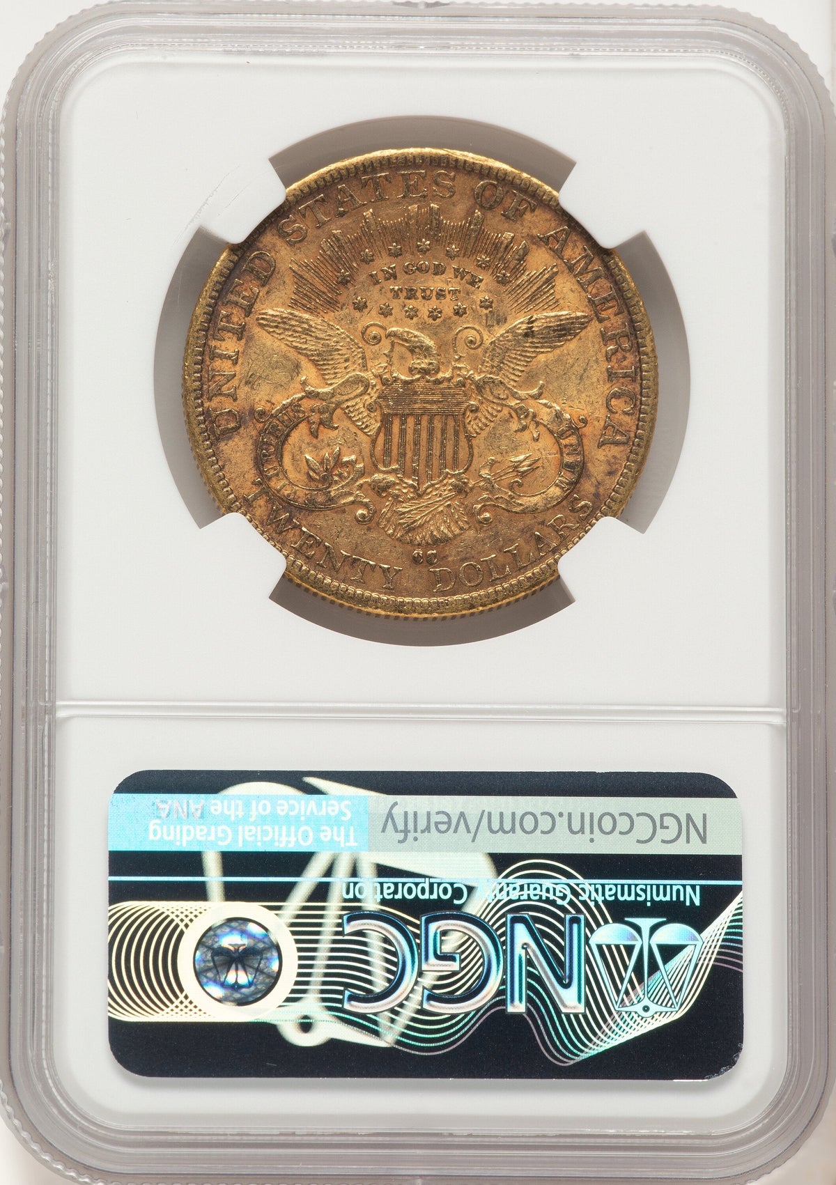 1884-CC $20 Brown Label Liberty Double Eagle NGC AU53