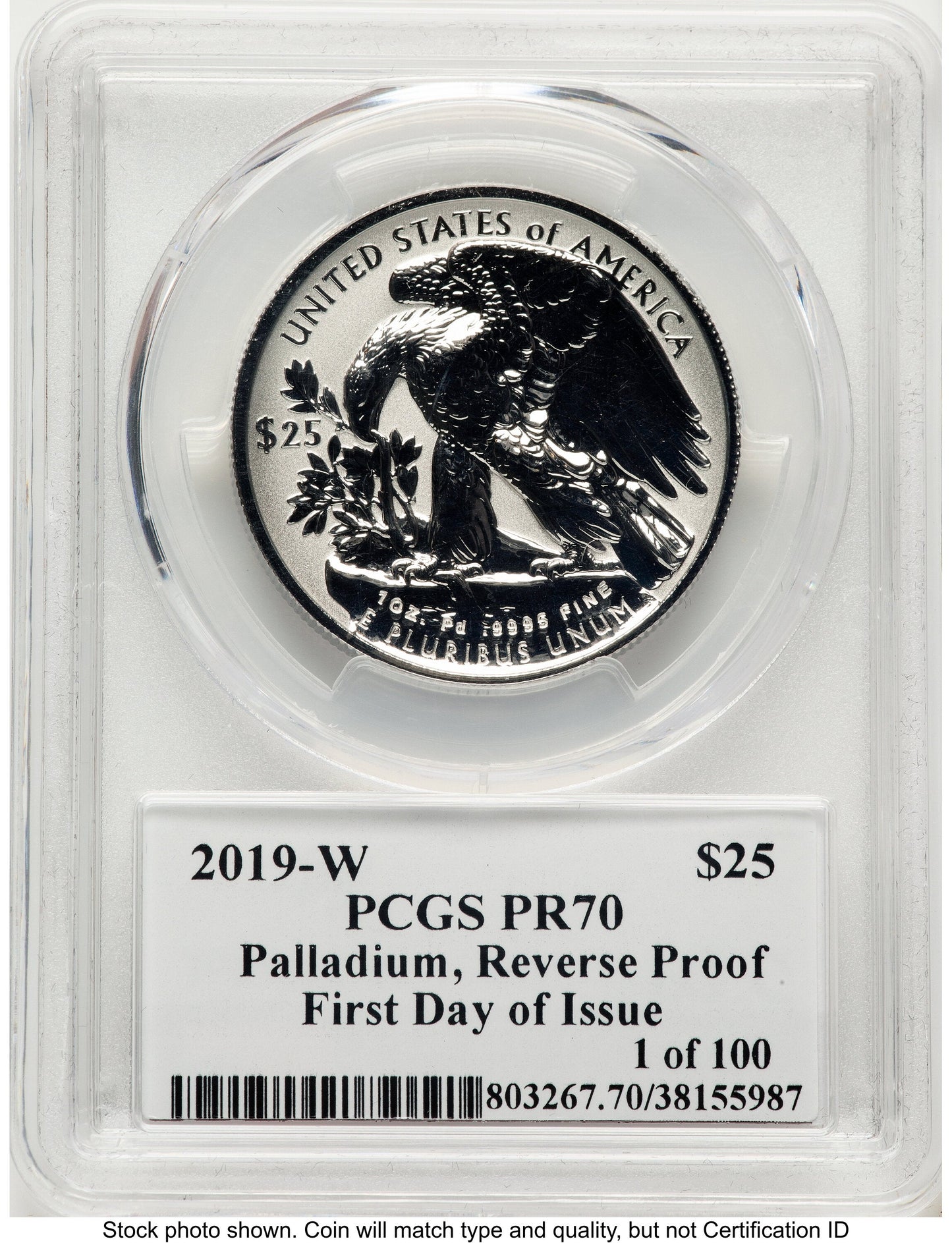 2019-W Palladium Eagle 1 oz REV FDI John PCGS PR70 Mercanti