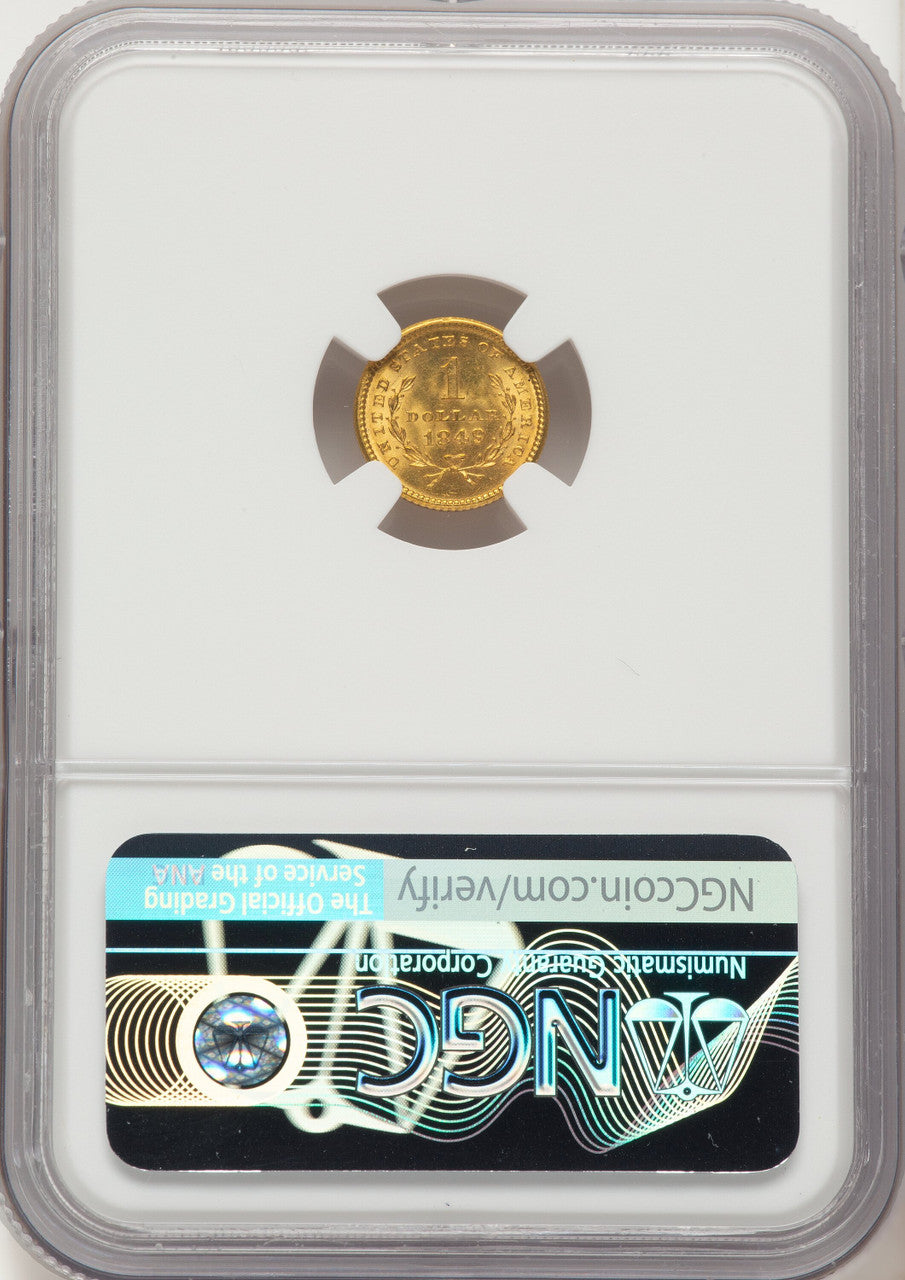 1849 G$1 NO L Gold Dollar NGC MS65