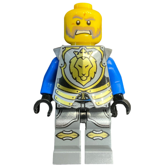 Castle - King's Knight Armor with Lion Head with Crown, Helmet with Pointed Visor, Blue Plume, Angry Face, cas532