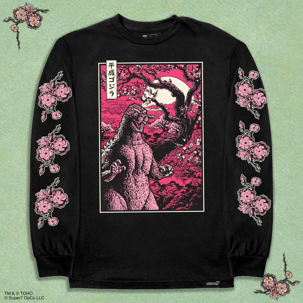 Toho T-Shirts - Godzilla Cherry Blossom (Black Long Sleeve)