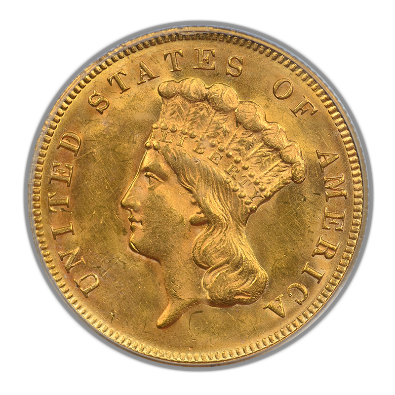 1874 Indian Princess Gold Three Dollar Piece $3 PCGS MS62