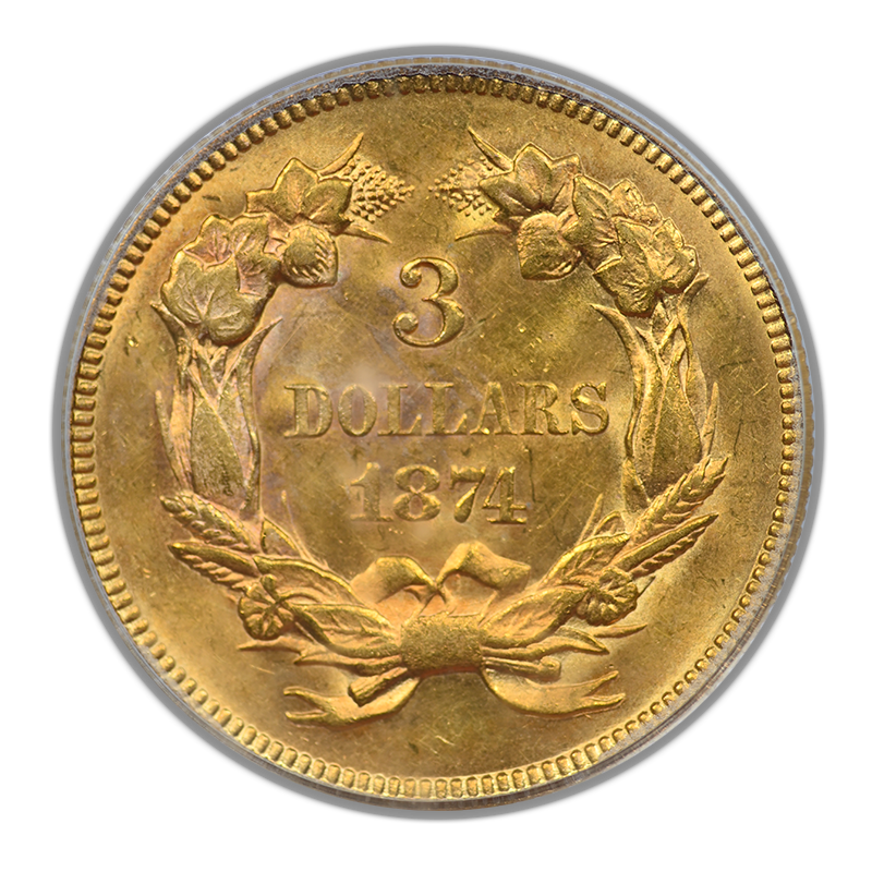1874 Indian Princess Gold Three Dollar Piece $3 PCGS MS62