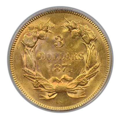 1874 Indian Princess Gold Three Dollar Piece $3 PCGS MS62
