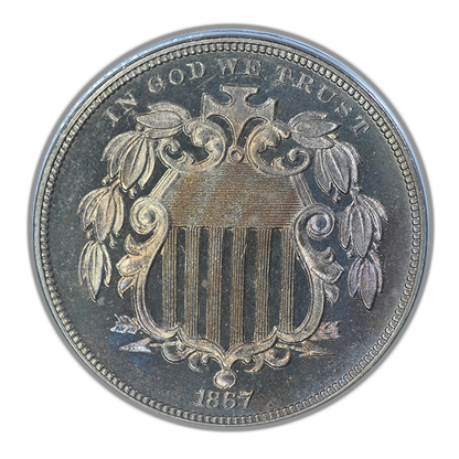 1867 Proof Shield Nickel 5C PCGS PR65CAM Cameo No Rays - TONED!