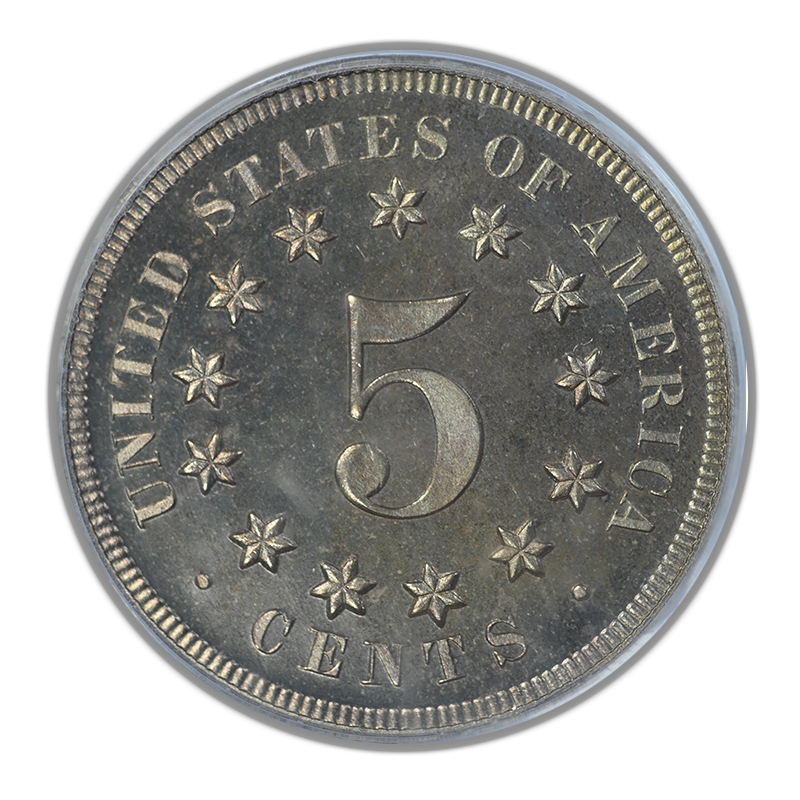 1867 Proof Shield Nickel 5C PCGS PR65CAM Cameo No Rays - TONED!