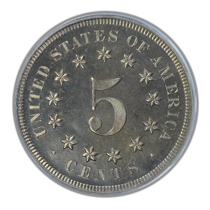 1867 Proof Shield Nickel 5C PCGS PR65CAM Cameo No Rays - TONED!