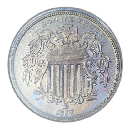 1867 Proof Shield Nickel 5C PCGS PR65CAM Cameo No Rays - TONED!