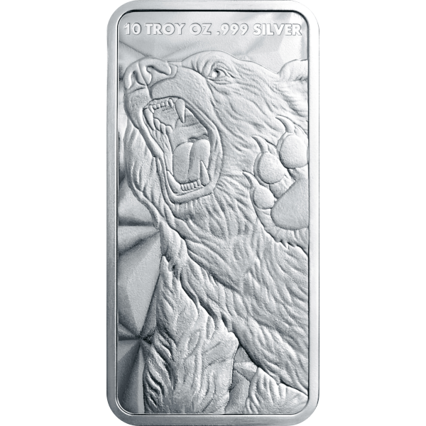 10 Oz Silver Bar Bull and Bear Golden State Mint