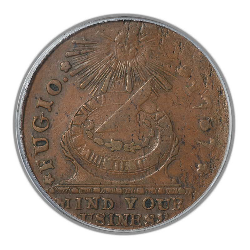 1787 Fugio Cent 1C Club Rays, Rounded Ends PCGS AU50 CAC