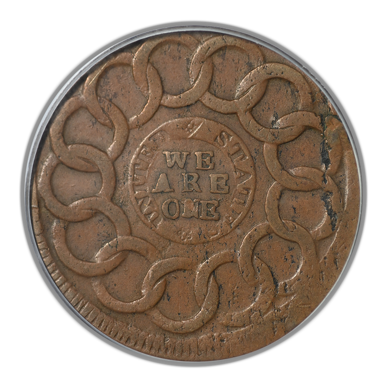 1787 Fugio Cent 1C Club Rays, Rounded Ends PCGS AU50 CAC