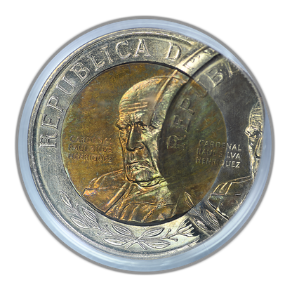 2008-So Chile 500P Pesos PCGS MS66 Mint Error D/S 2nd Strike 60% O/C