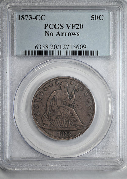 1873-CC Liberty Seated Half Dollar 50C PCGS VF20 - No Arrows