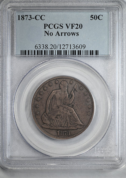 1873-CC Liberty Seated Half Dollar 50C PCGS VF20 - No Arrows