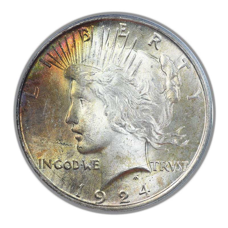 1924 Peace Dollar $1 PCGS MS64 - TONED!