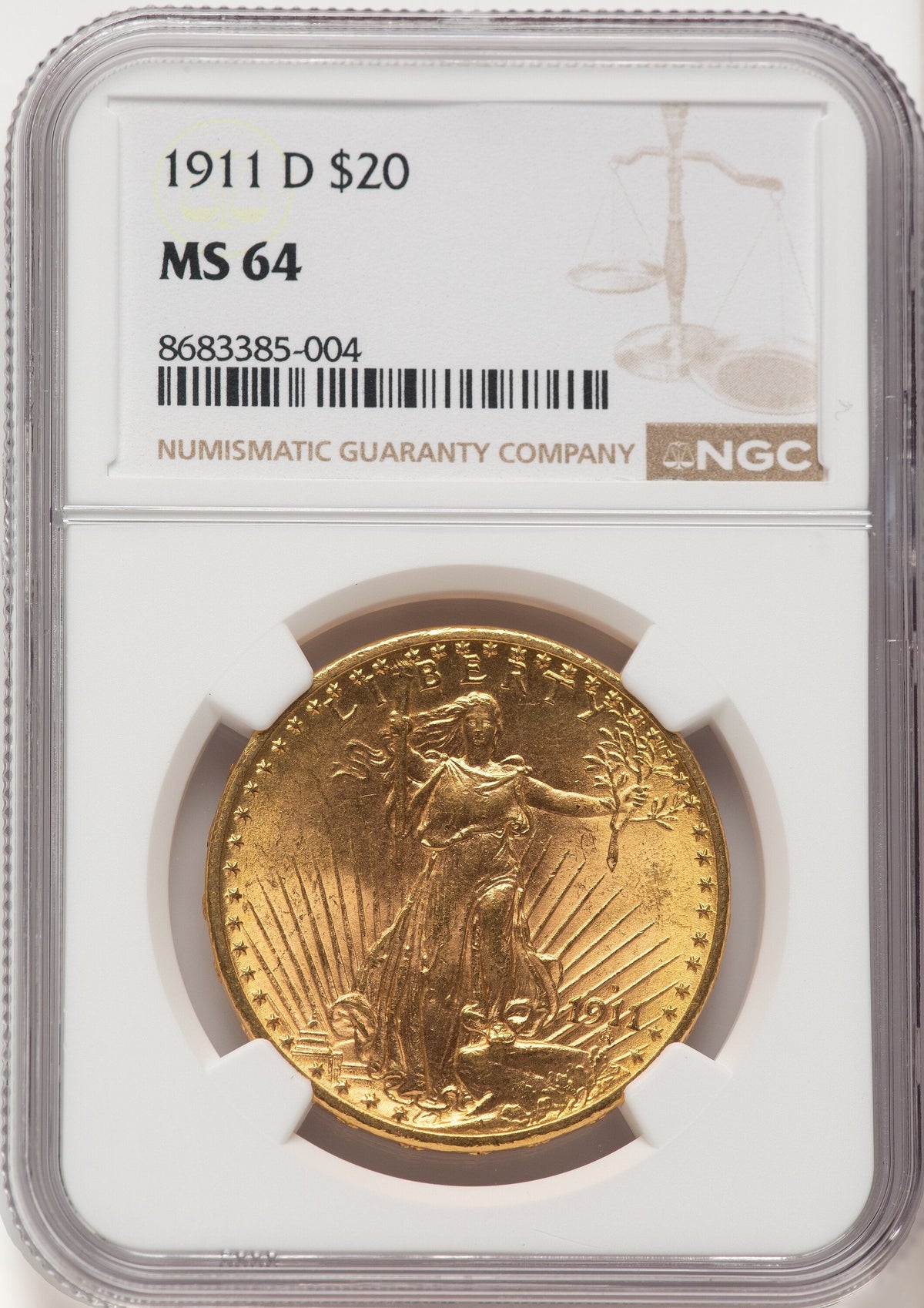 1911-D $20 Saint-Gaudens Double Eagle NGC MS64