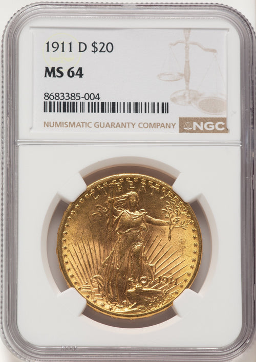 1911-D $20 Saint-Gaudens Double Eagle NGC MS64