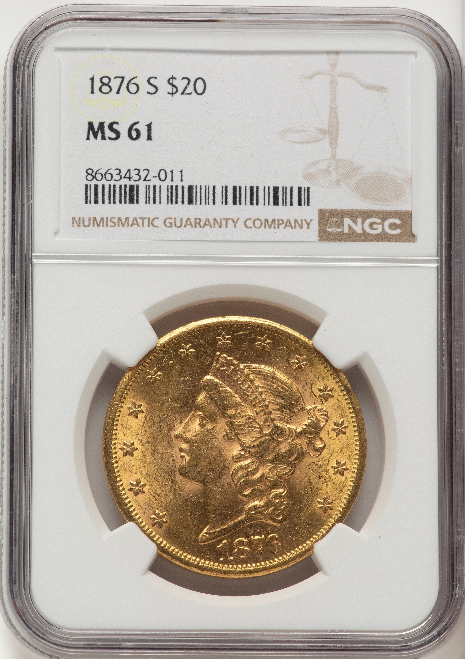 1876-S $20 Liberty Double Eagle NGC MS61