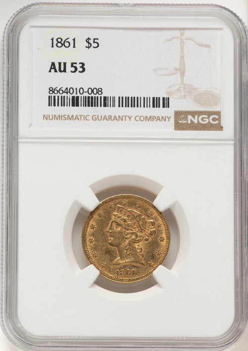 1861 $5 Liberty Half Eagle NGC AU53