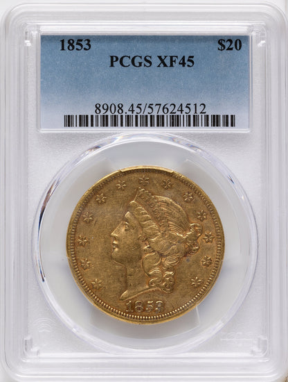 1853 $20 Liberty Double Eagle PCGS XF45