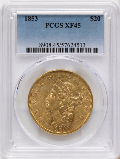 1853 $20 Liberty Double Eagle PCGS XF45