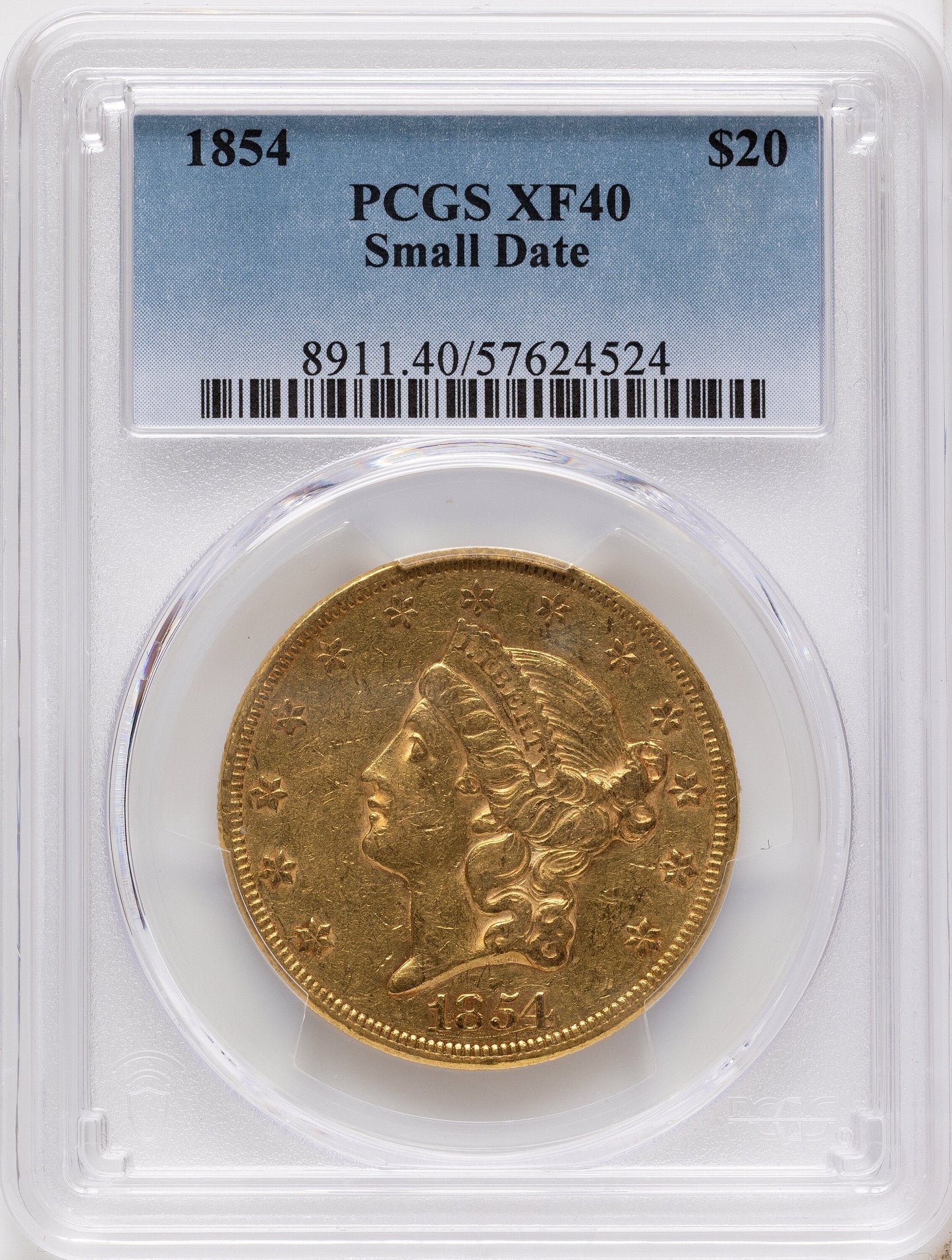 1854 $20 Small Date Liberty Double Eagle PCGS XF40