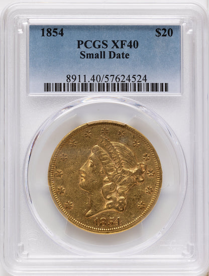 1854 $20 Small Date Liberty Double Eagle PCGS XF40