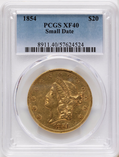 1854 $20 Small Date Liberty Double Eagle PCGS XF40