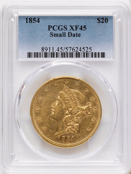 1854 $20 Small Date Liberty Double Eagle PCGS XF45