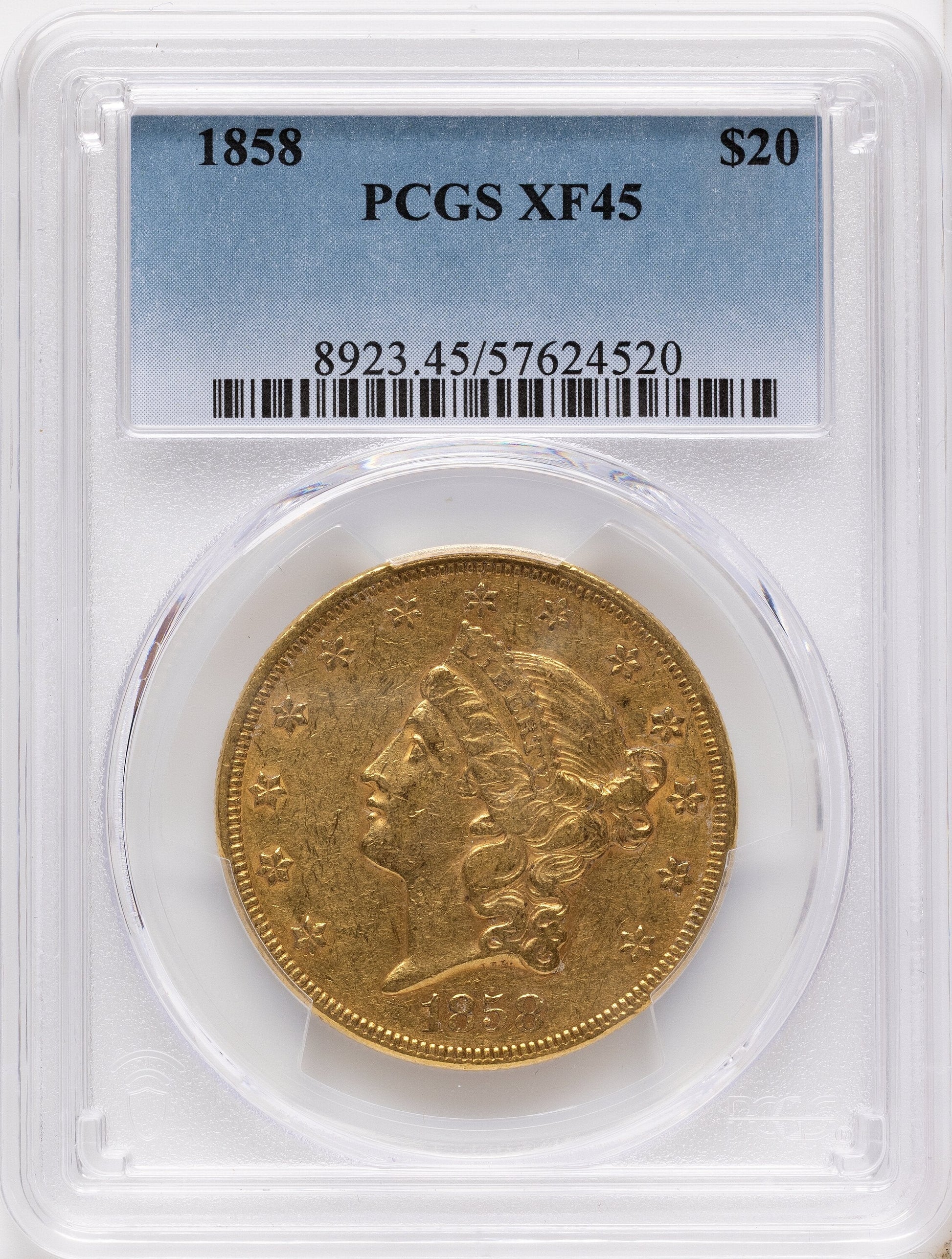 1858 $20 Liberty Double Eagle PCGS XF45