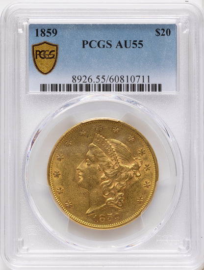 1859 $20 Liberty Double Eagle PCGS AU55