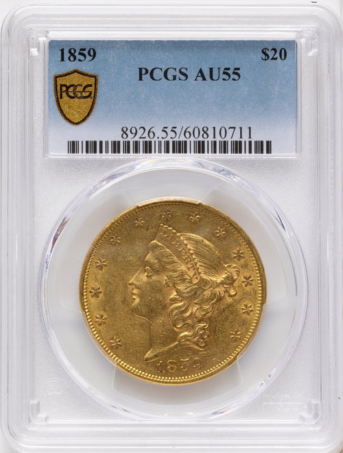 1859 $20 Liberty Double Eagle PCGS AU55