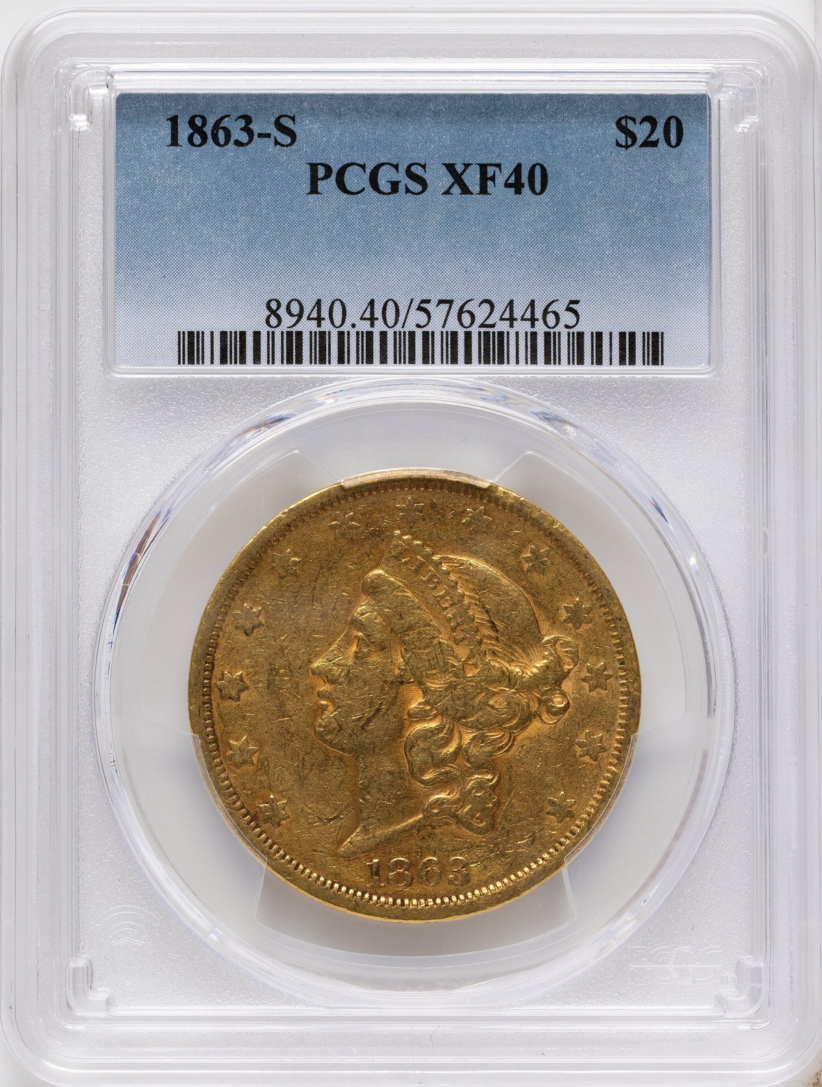 1863-S $20 Liberty Double Eagle PCGS XF40