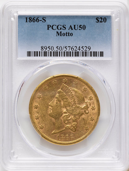1866-S $20 MOTTO Liberty Double Eagle PCGS AU50