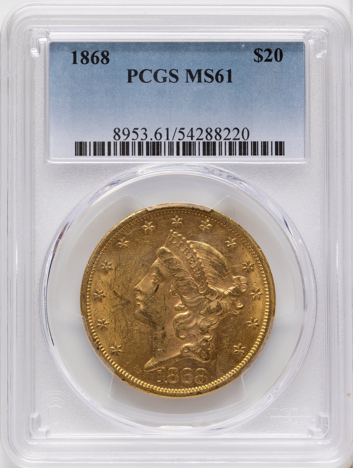 1868 $20 Liberty Double Eagle PCGS MS61