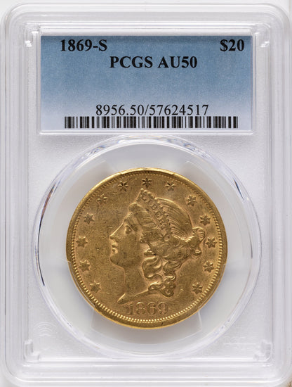 1869-S $20 Liberty Double Eagle PCGS AU50