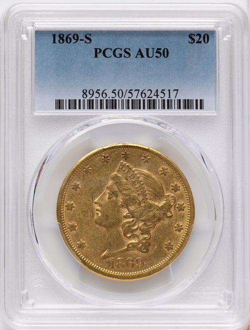 1869-S $20 Liberty Double Eagle PCGS AU50