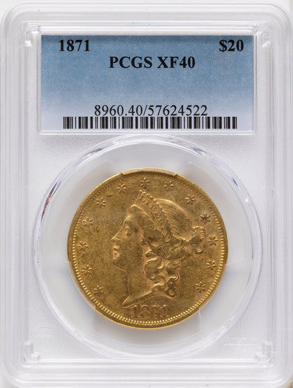 1871 $20 Liberty Double Eagle PCGS XF40