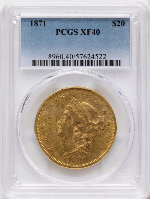 1871 $20 Liberty Double Eagle PCGS XF40