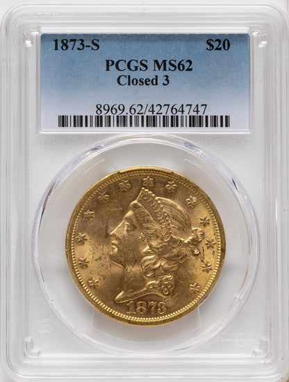 1873-S $20 Closed 3 Liberty Double Eagle PCGS MS62
