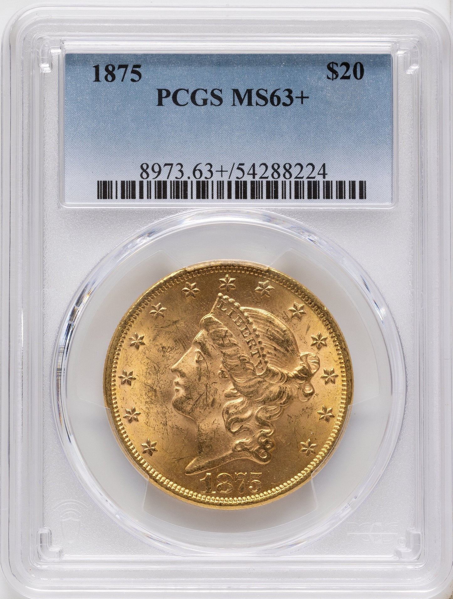 1875 $20 Liberty Double Eagle PCGS MS63+