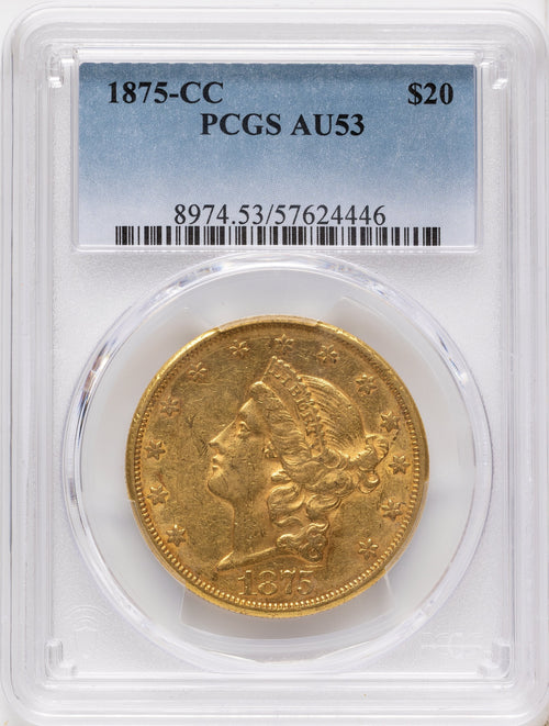 1875-CC $20 Liberty Double Eagle PCGS AU53