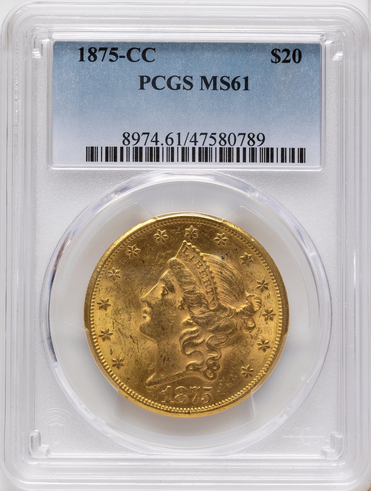 1875-CC $20 Liberty Double Eagle PCGS MS61