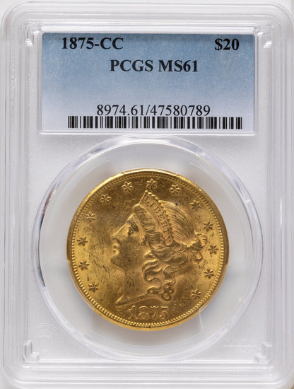 1875-CC $20 Liberty Double Eagle PCGS MS61