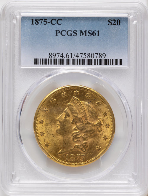 1875-CC $20 Liberty Double Eagle PCGS MS61