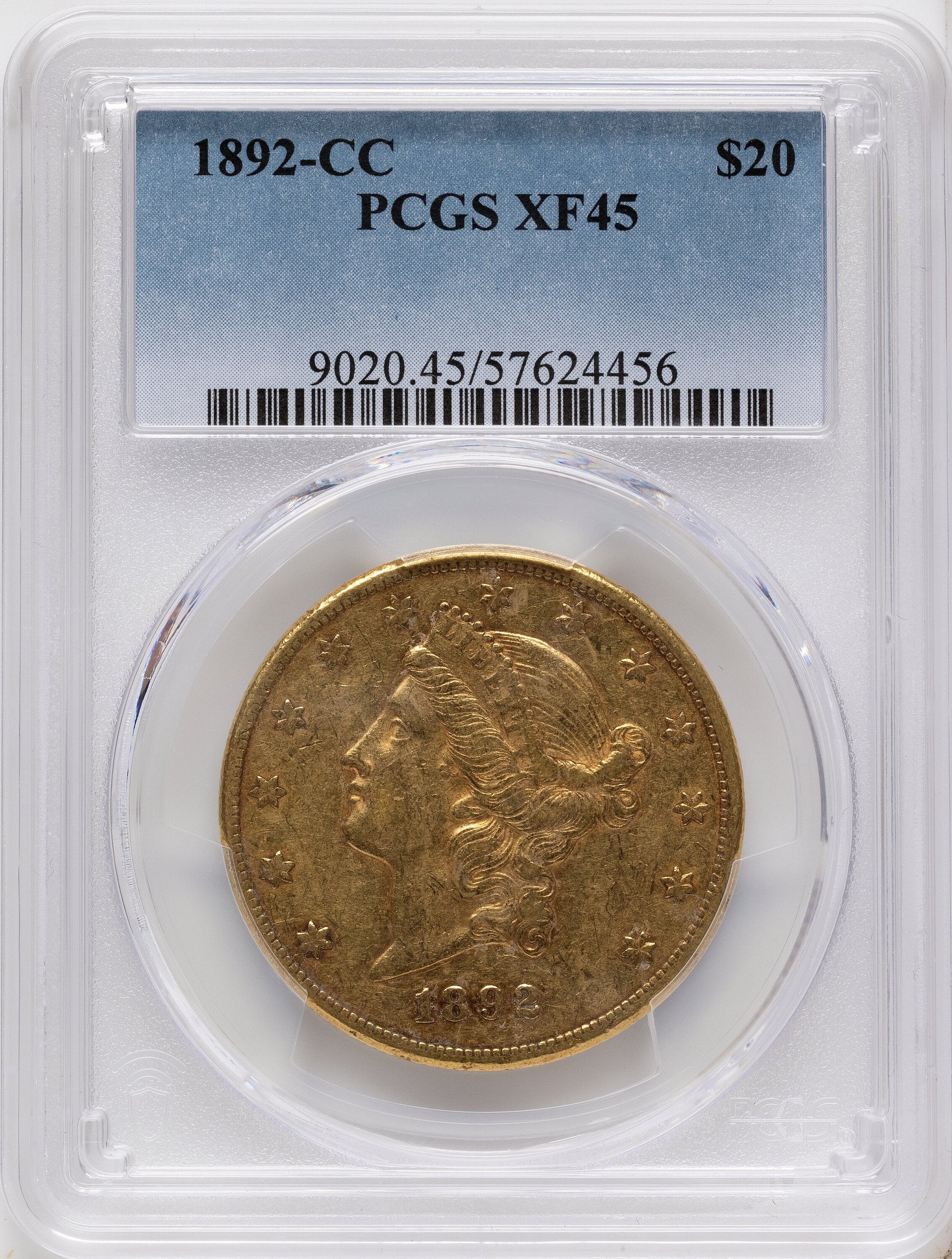 1892-CC $20 Liberty Double Eagle PCGS XF45